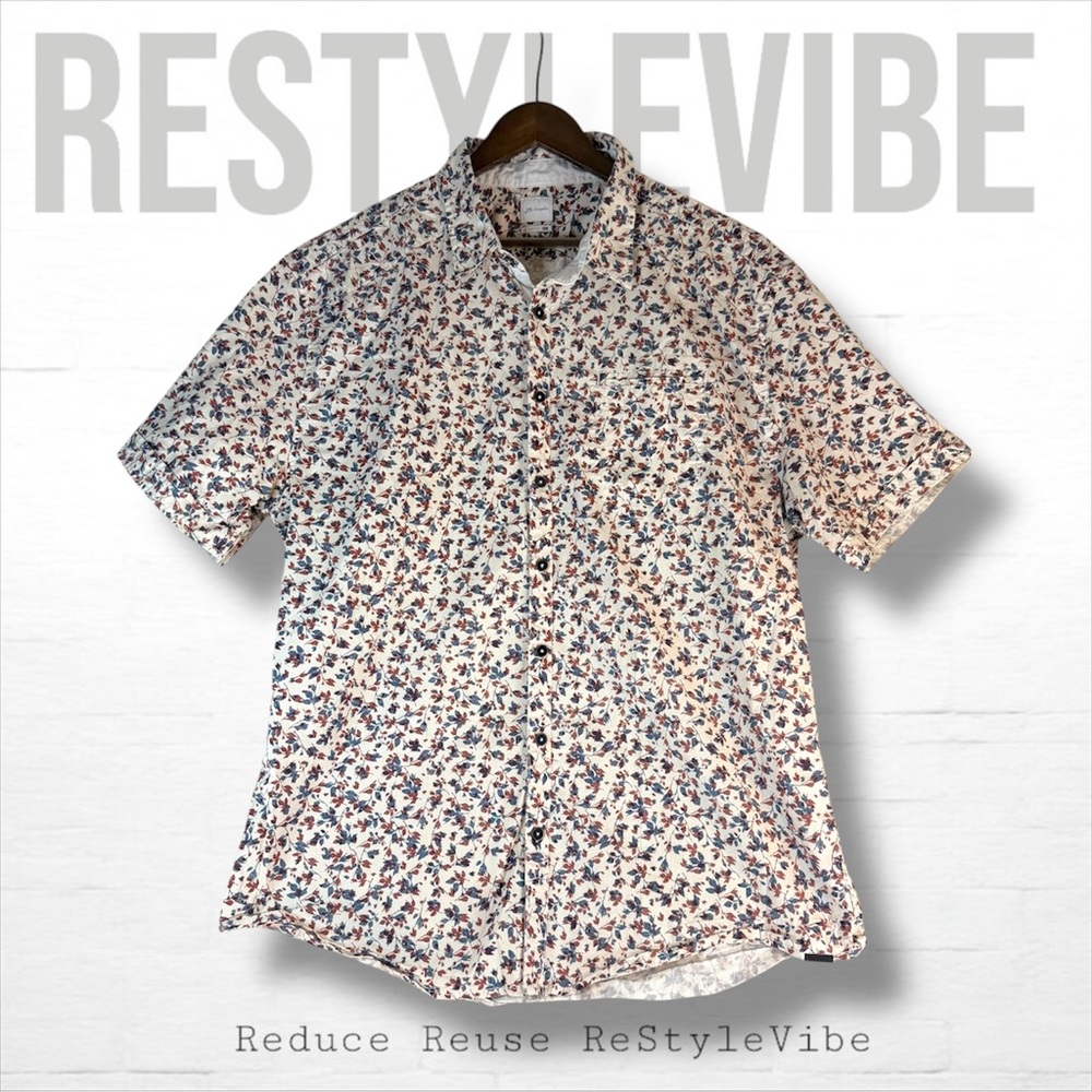 JB HOLT Men’s Size XXL Shirt Button Down Short Sleeve Athletic Fit Style Leaves